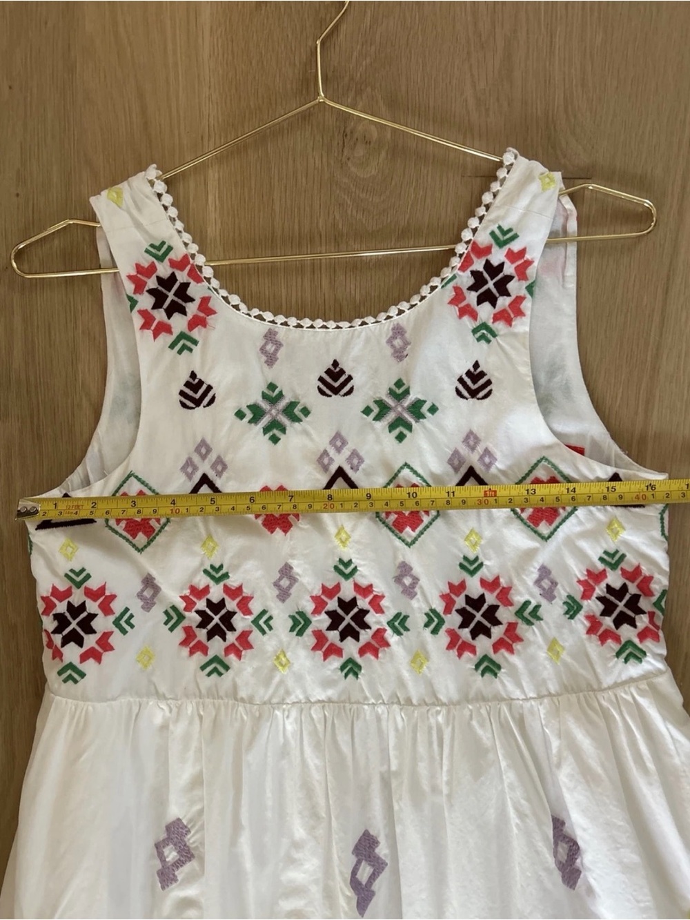 Anthropologie Dolly Embroiderd BOHO Women's Dress Pom-Pom Trim Sleeveless dress - Picture 11 of 12